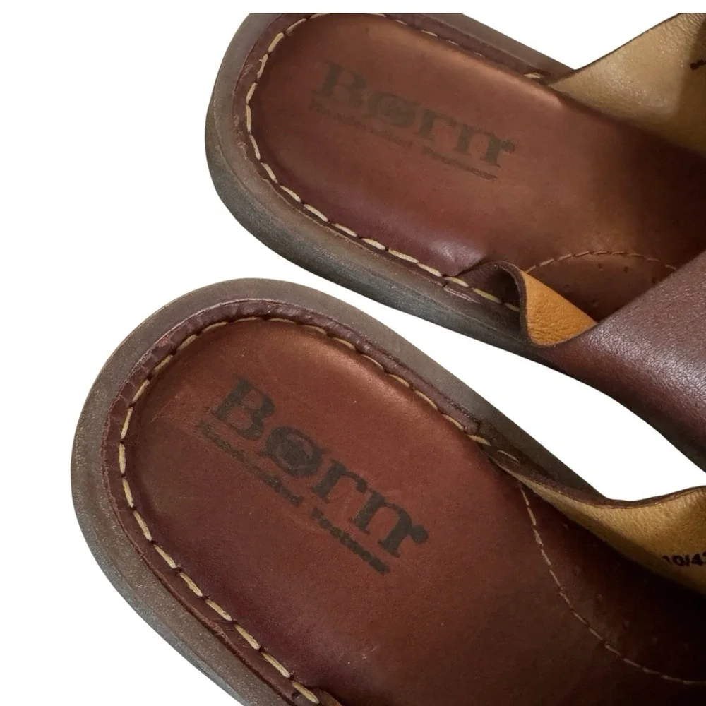 Born Miles Brown Leather Criss Cross Open Toe Sandal Slide Men's Size 10